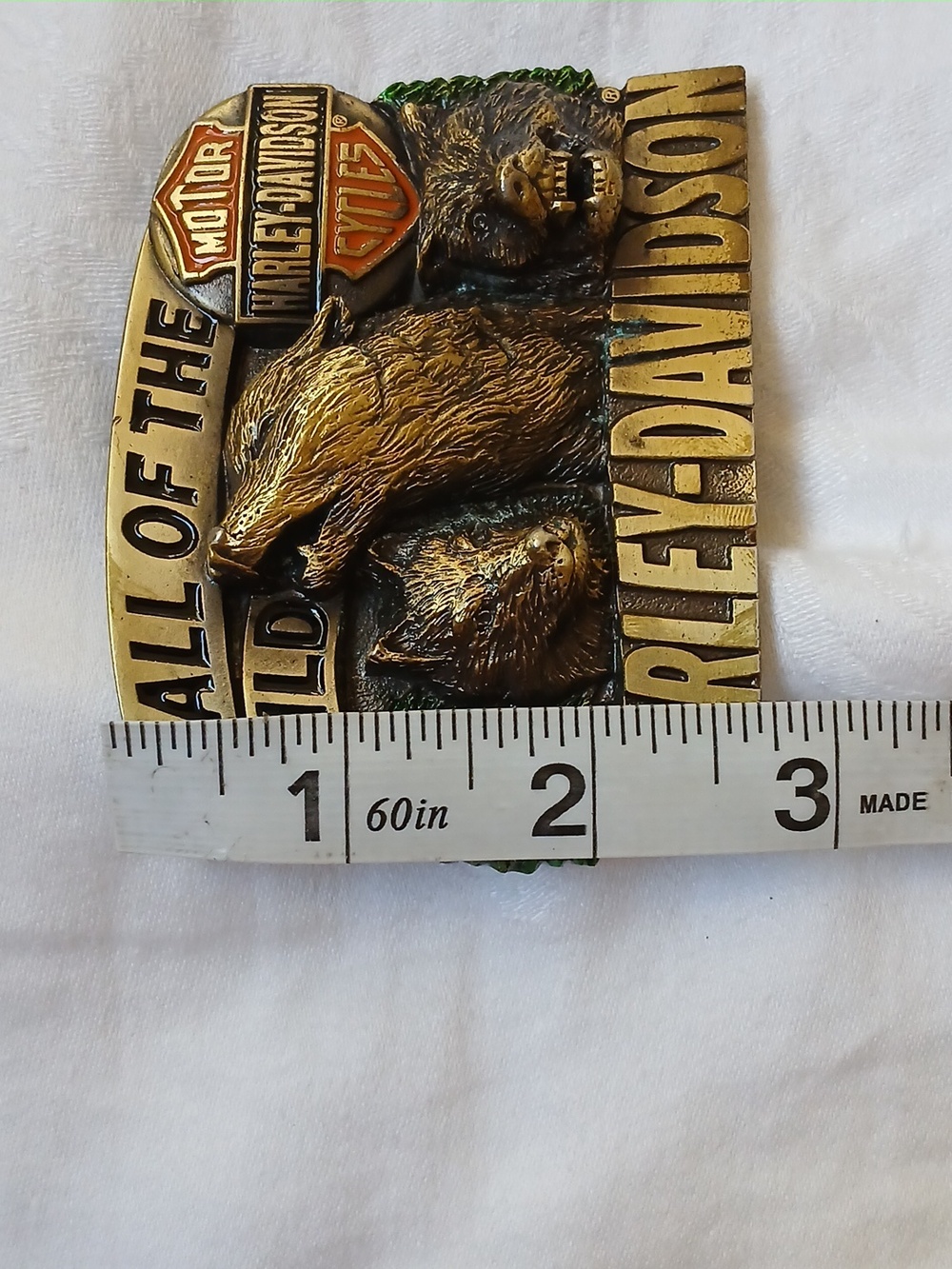 Vintage 1994 Harley Davidson Brass Belt Buckle CALL of the WILD Wolves Baron USA - Picture 10 of 10
